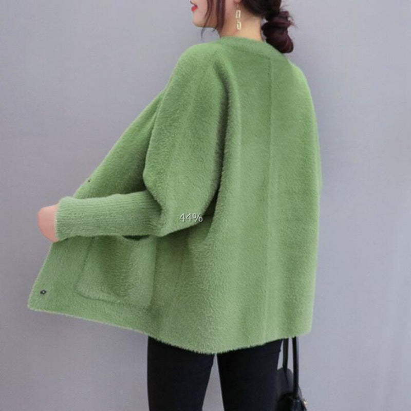 Loose All-matching Thickened Double-sided Velvet Knitted Cardigan