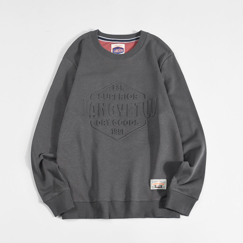 Vintage Print Loose Crew Neck Cotton Terry Sweatshirt