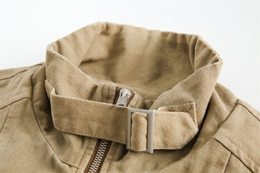 American Retro Workwear Canvas Motorcycle Jacket