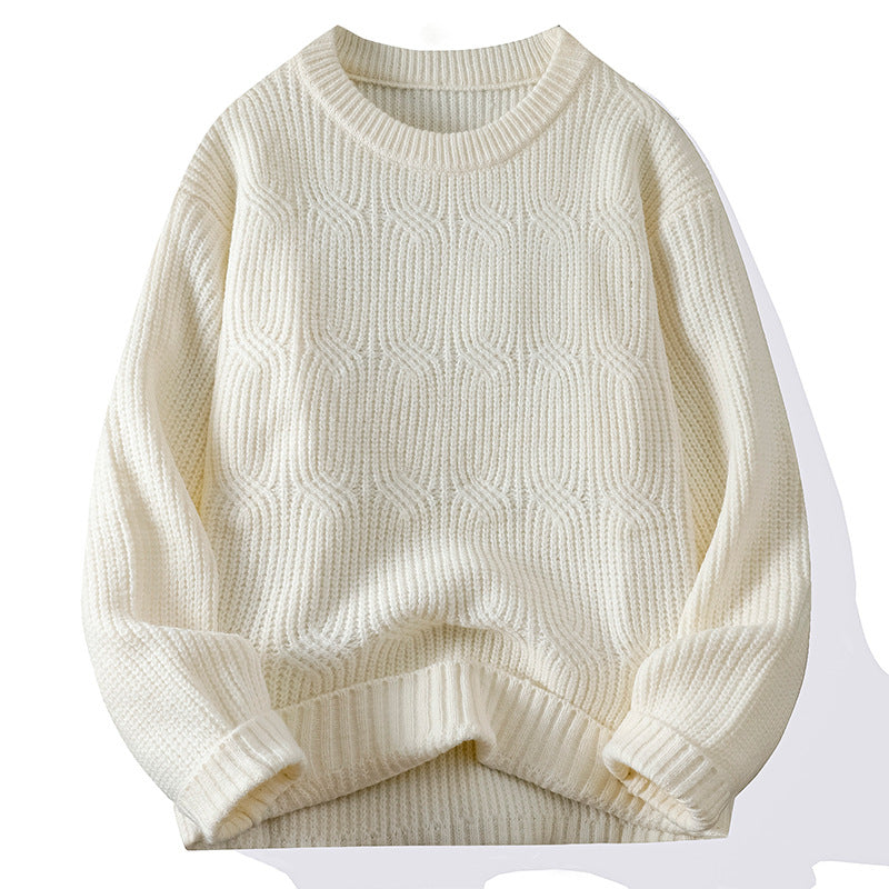 Men's Solid-Colored Knitted Long-Sleeve Retro Crew-Neck Sweater