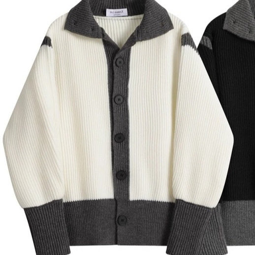 Design Sense Niche Contrast Color Thick Knit Cardigan Coat