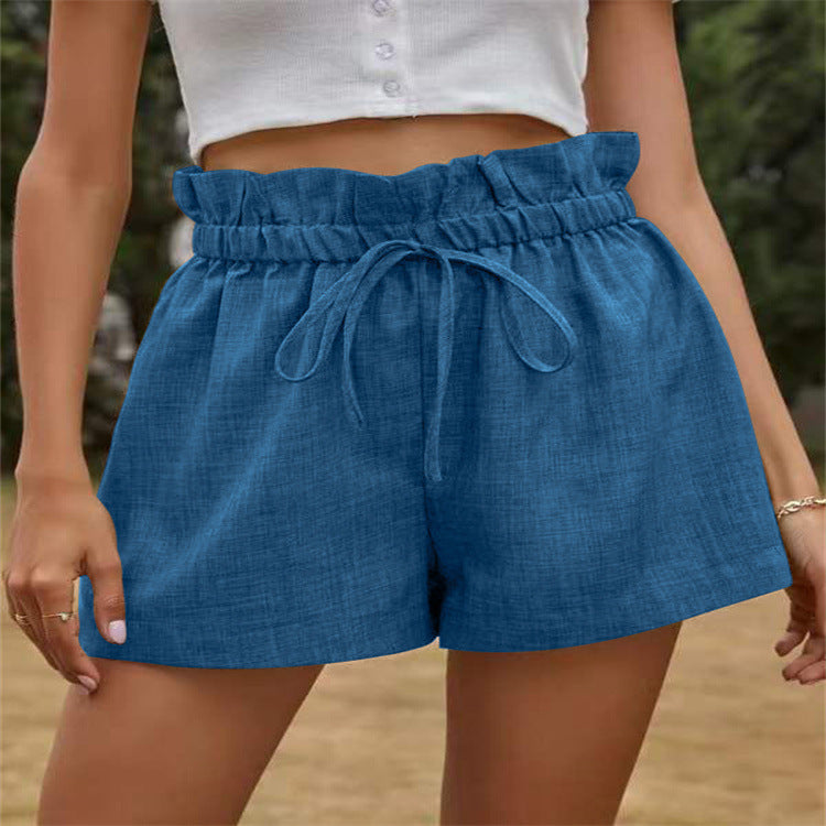 Ladies Casual Comfortable European High Waist Tie Loose Wide Leg Pants