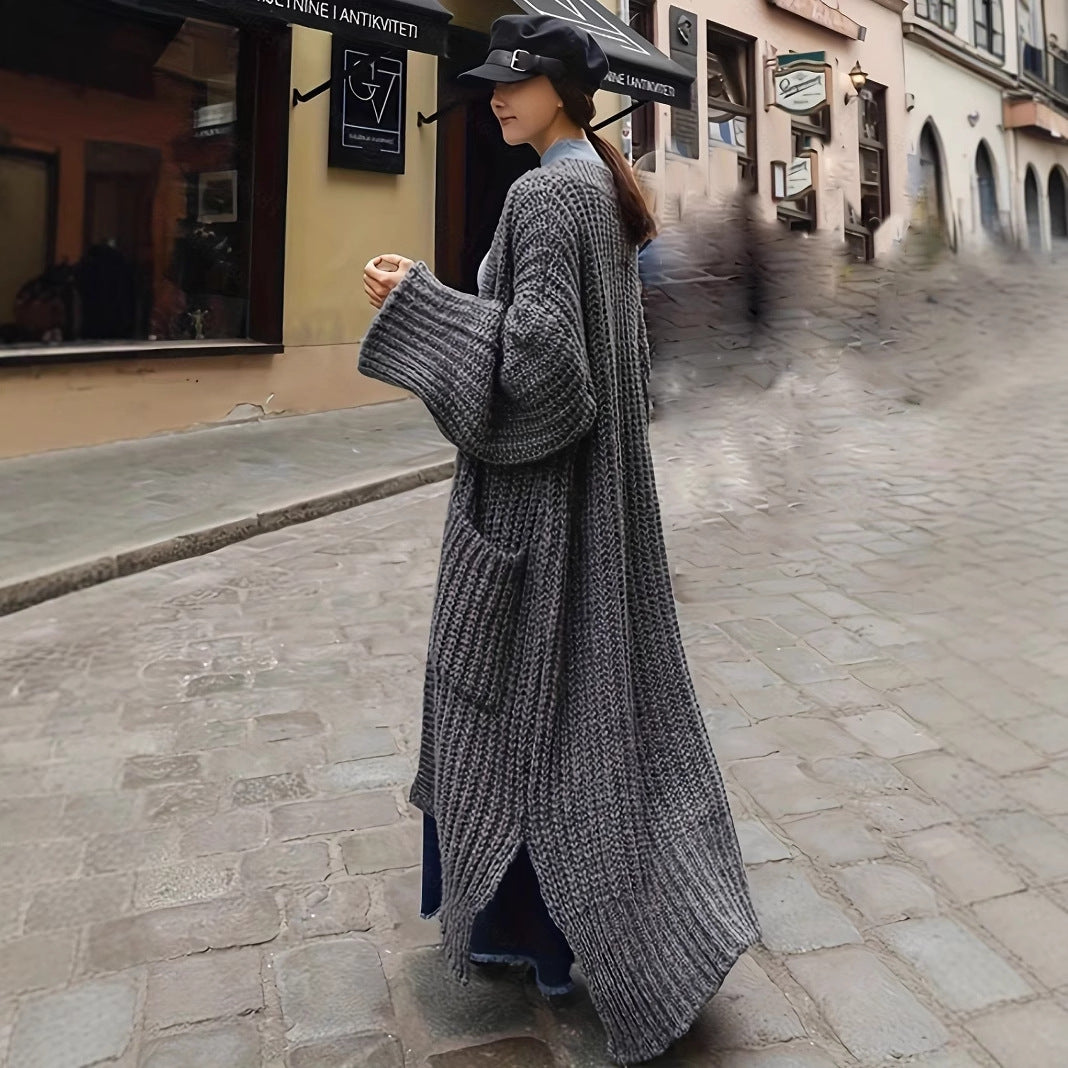 Women's Winter Extended Thick Thread Sweater Coat Loose Slit Knit Cardigan