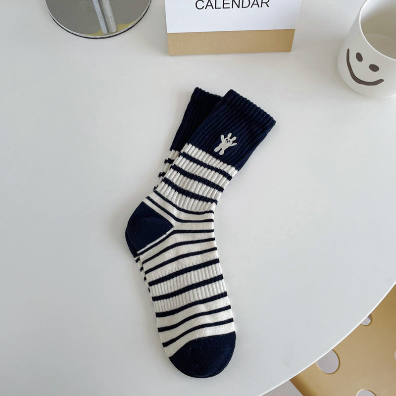 Autumn And Winter Striped Socks Children's Embroidery Trend