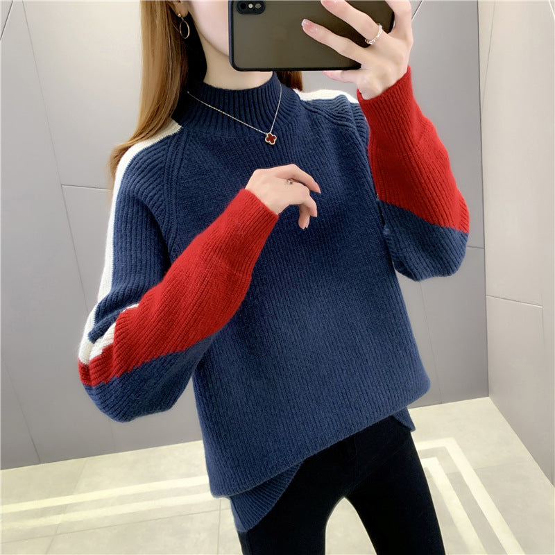 Contrast Color Beautiful Knitted Bottoming Shirt For Women