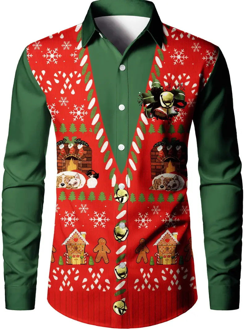 Fashion Men's False Two Pieces Digital Printing Shirt