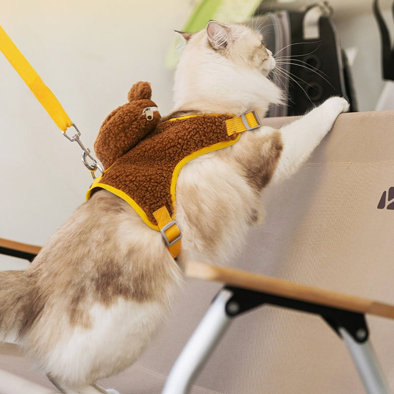 Cat Walking Rope, Vest Style Dog Cartoon Animal Wool Grain Leash, Autumn And Winter Pet Cat Leash