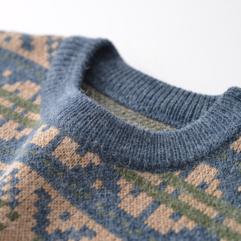 Autumn And Winter New Geometric Pattern Trend Loose Knitted Sweater