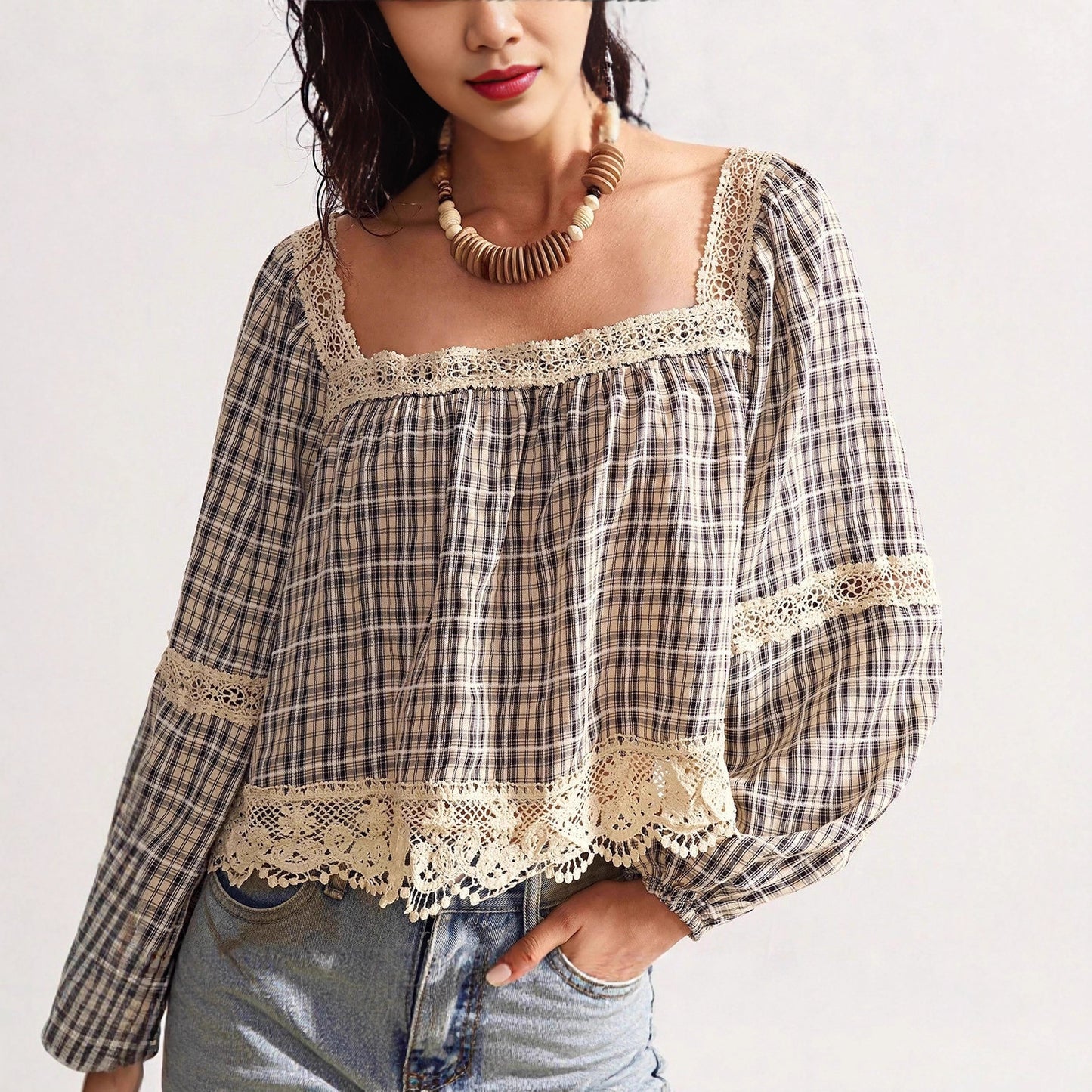 Patchwork Lace Blouse Women's Top