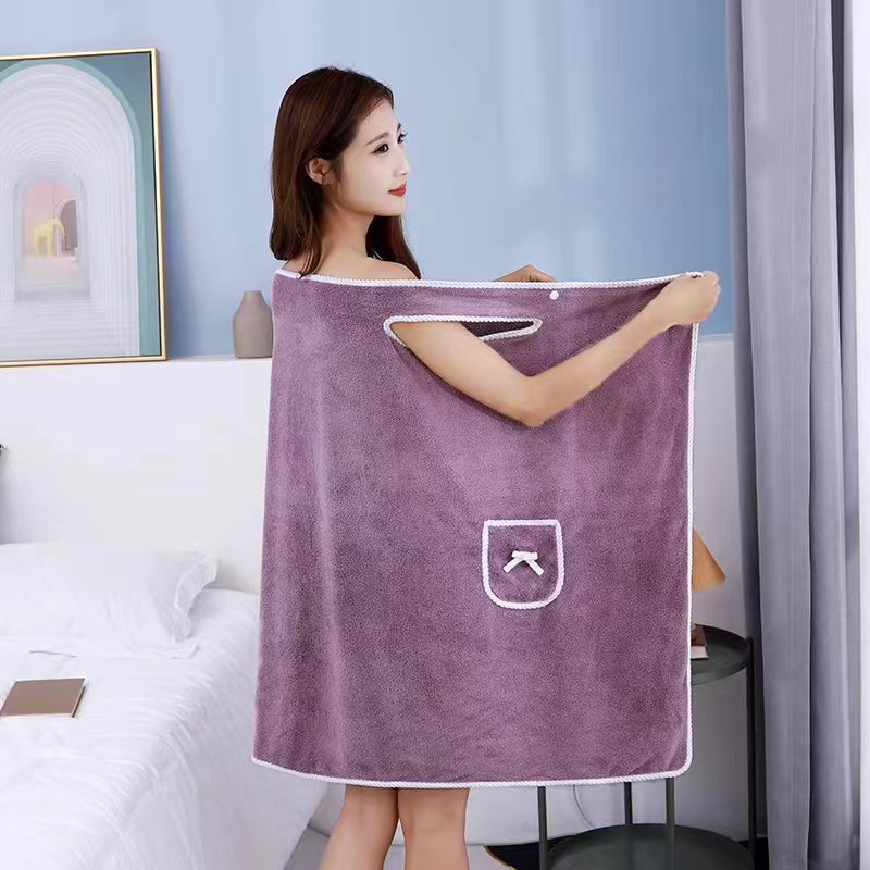 Wholesale Wearable Bath Towels Suspenders Coral Fleece Bath Skirt