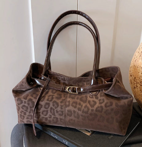 Leopard-print Shoulder Bag Fashionable Versatile And Minimalist