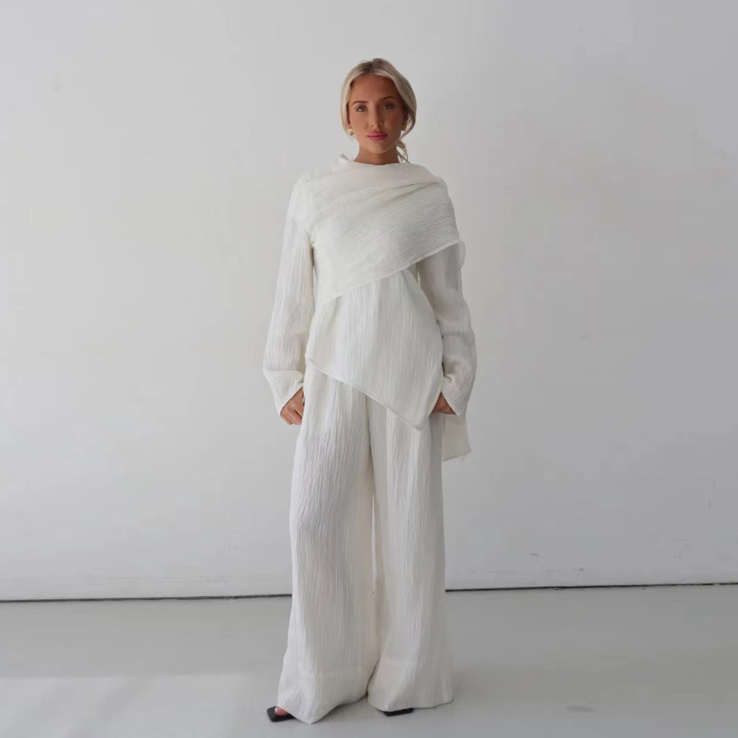 Solid-color Top And Pants Two-piece Set For Women