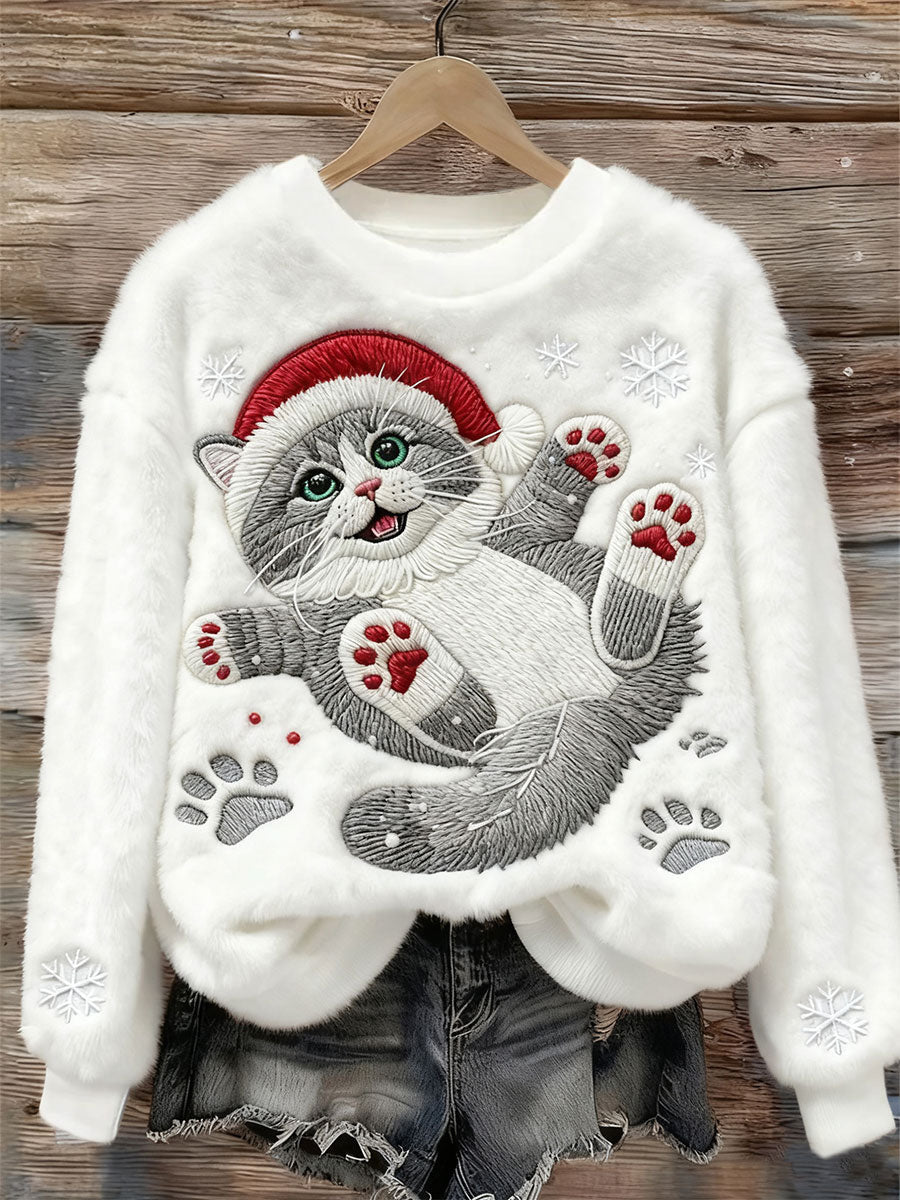 Digital Printed Flannel Christmas Women's Crew-Neck Sweater 3D
