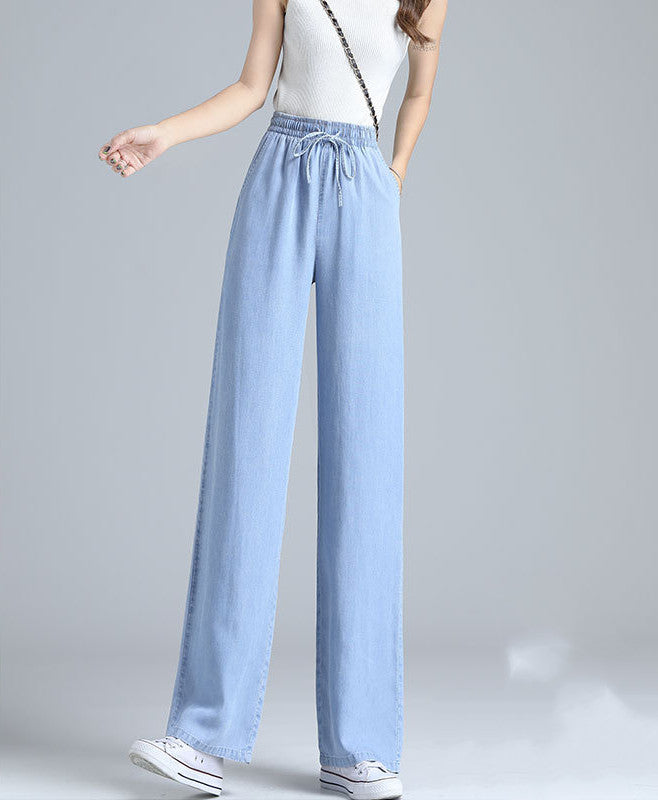 High Waist Draped Straight Loose Ice Silk Wide-leg Pants Nine Points