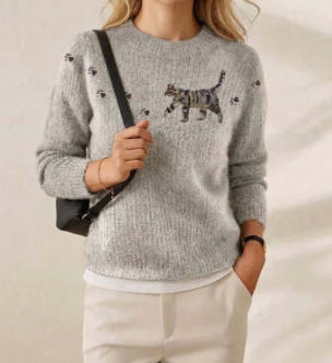 Womens Fresh And Casual Crew-Neck Printed Sweatshirt Top