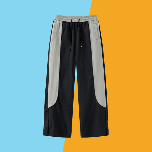 Contrast Color Track Sweatpants Snap Fastener Split Stitching Casual Trousers