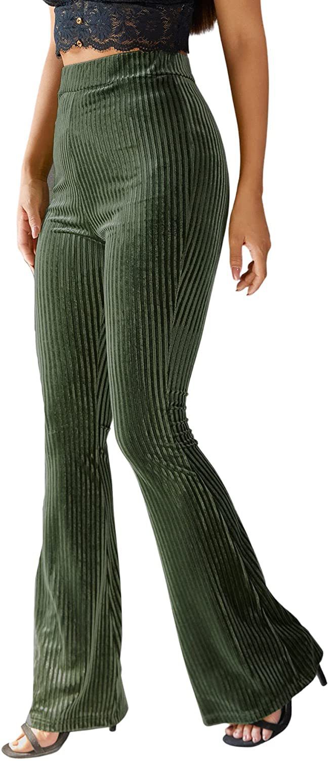 New Women's Fashion Solid Color High Waist Gold Velvet Pit Striped Flare Pants