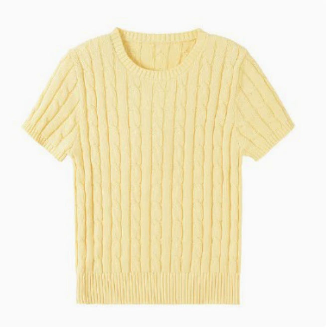 Simple Round-neck Comfortable Rib Short Sleeve Pullover Sweater