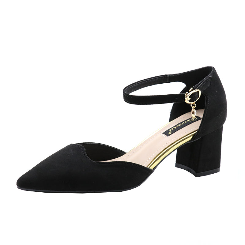 Women's Thick Heel High Heel Sandals Mid-heel Pointed Hollow Single Shoes
