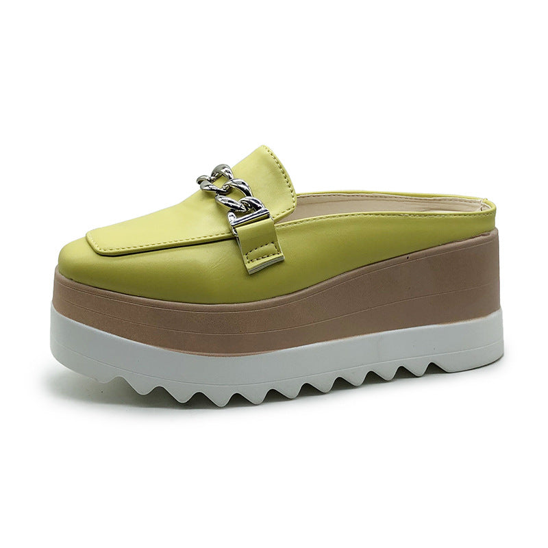 Sponge Cake With Baotou Half-tow Female Metal Decoration European And American Slippers