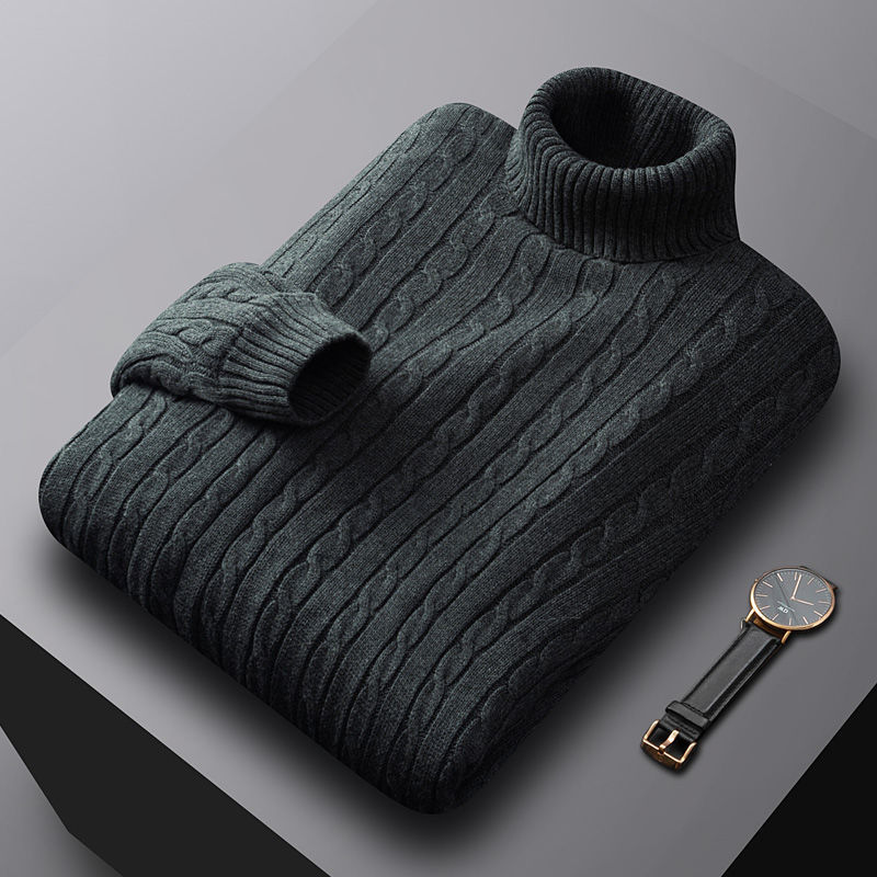 Men's Turtleneck Sweater Thick Cotton Sweater Fleece Lined Padded Warm Keeping Underwear