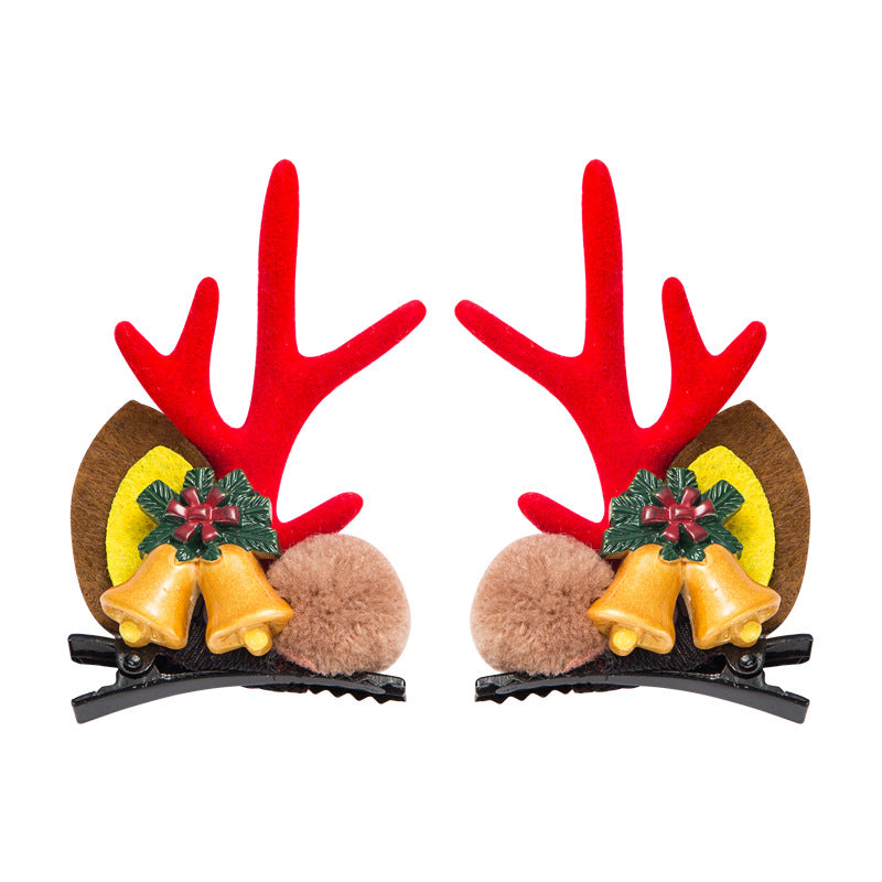 Christmas Series Cute Moose Horns Bells Flannel Two-piece Hairpin