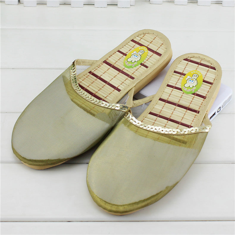 Hand-embroidered Beaded Silk Mesh Slippers