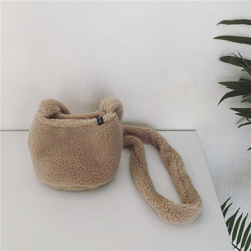 Solid Color Faux Lamb Wool One-shoulder Underarm Bag