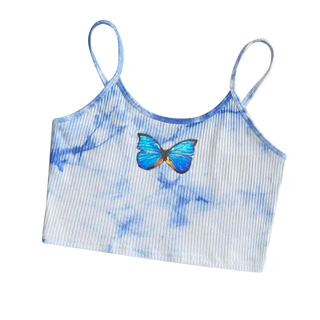 Ink Tie-dye Printing Hanging Wide Loose Short Thread Elastic Small Sling