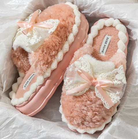 Fluffy Slippers Eva Home Japanese And Korean Style Minimalist Bowknot