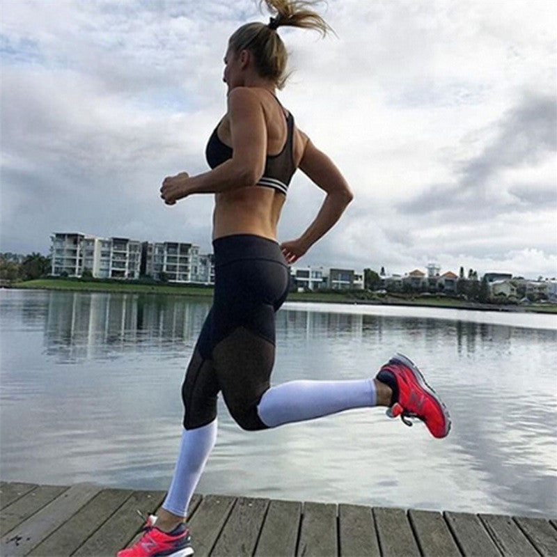 Yogabukser Mesh-syning Farvematch Sport Leggings Åndbar