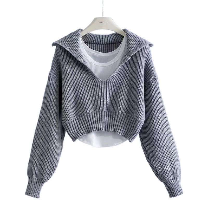 Sailor Collar Thick Loose Short Sweater