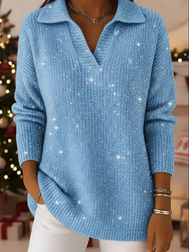 Ny Ensfarvet Langærmet Top Glitrende Sweater