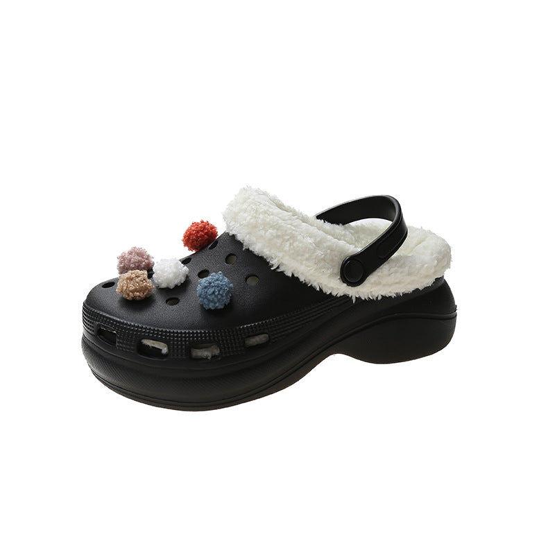Plush Thick Soled Baotou Sponge Cake Two Wear Cotton Slippers