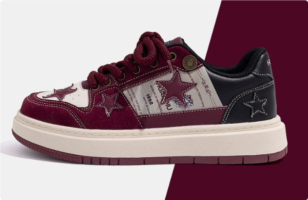 Small Group Wine Red Star Women's American Retro Board Shoes
