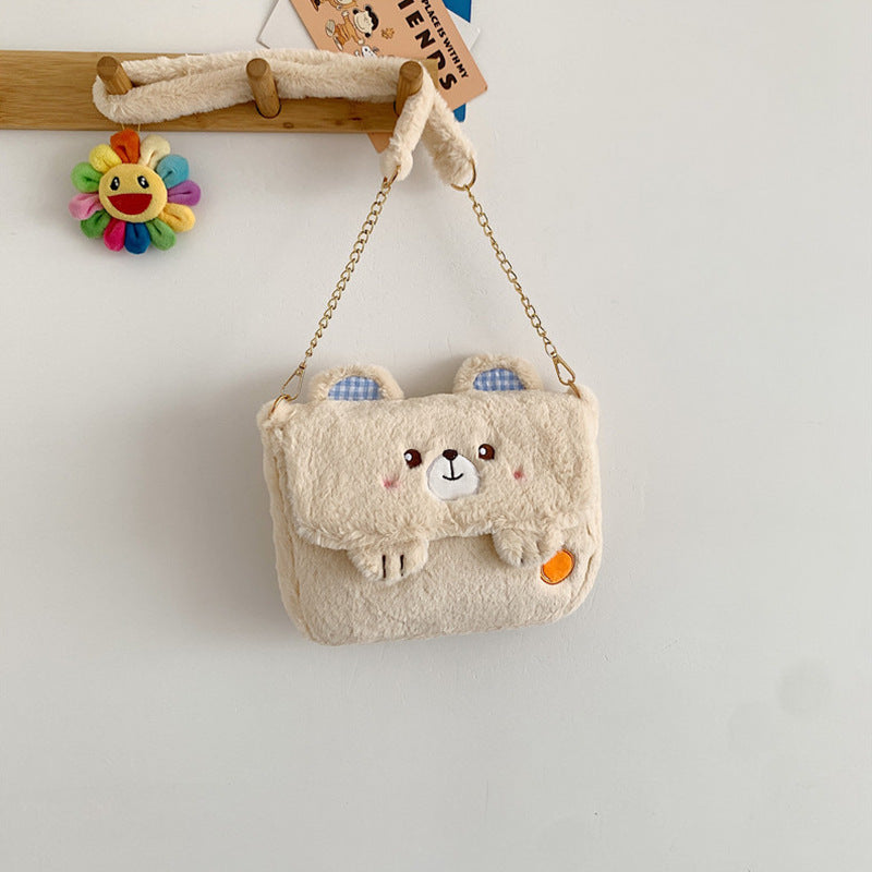 Cartoon Embroidered Plush Crossbody Bag