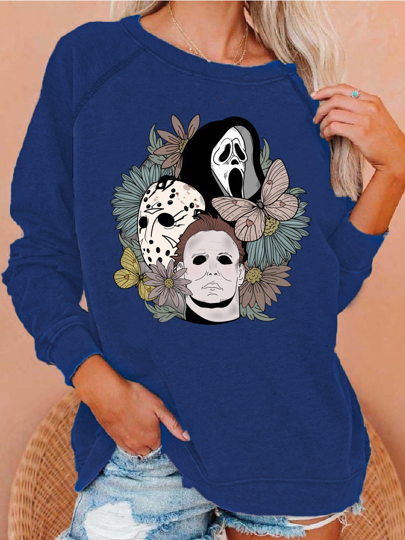 Women's Printed Raglan Round Neck Sweater