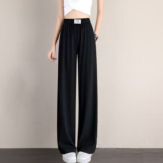 High Waist Casual Acetate Straight Drooping Wide Leg Pants