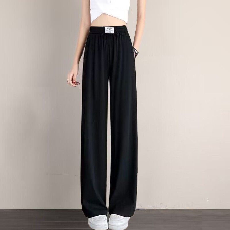 High Waist Casual Acetate Straight Drooping Wide Leg Pants