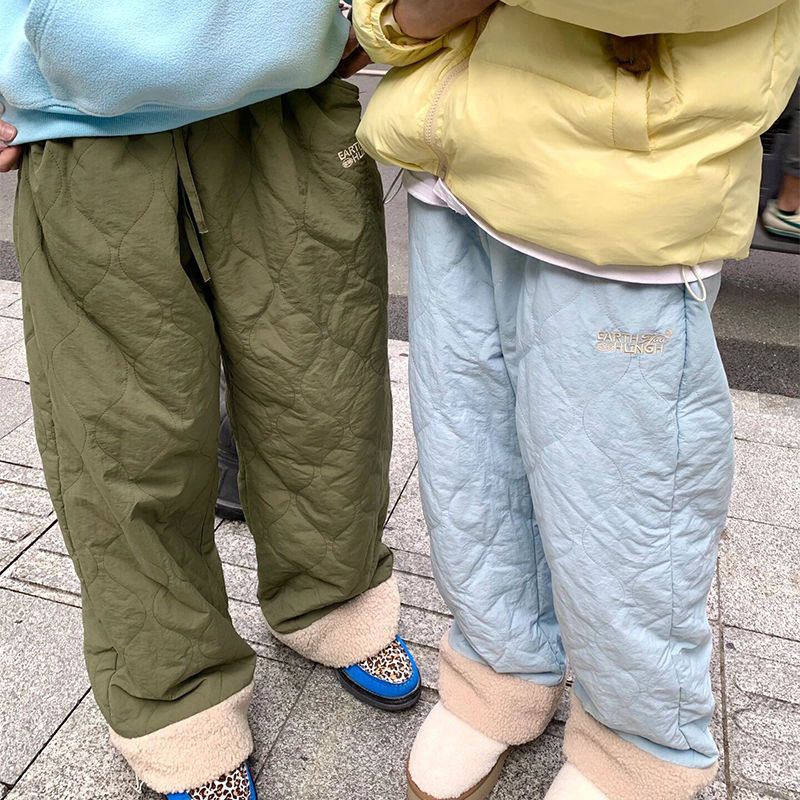 Autumn And Winter Diamond Plaid Thickened Polar Fleece Cotton Pants