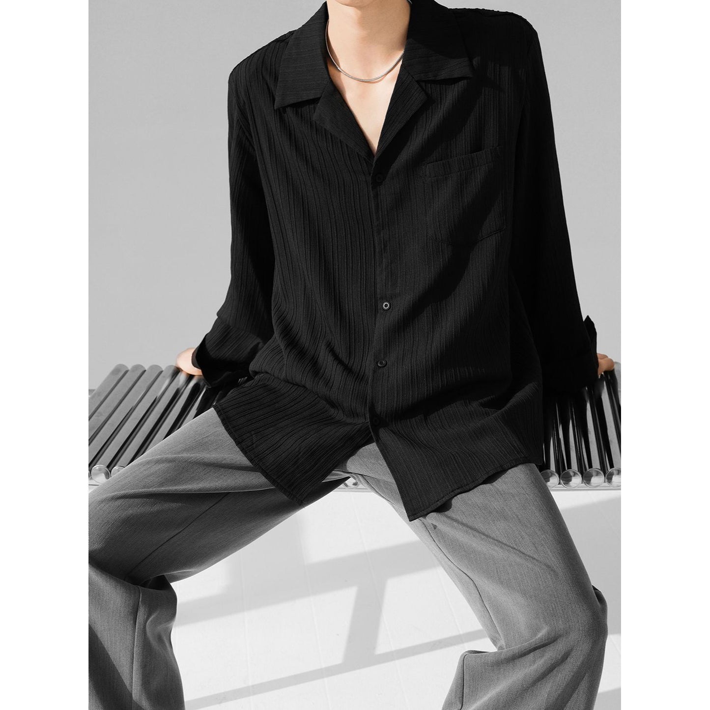 Draping Cuban Collar Loose Shirt All-match Texture