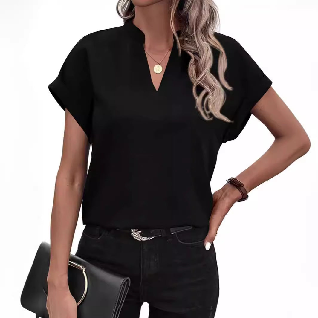Summer Simplicity Fashion V-neck Short Sleeve Linen Shirt For Women