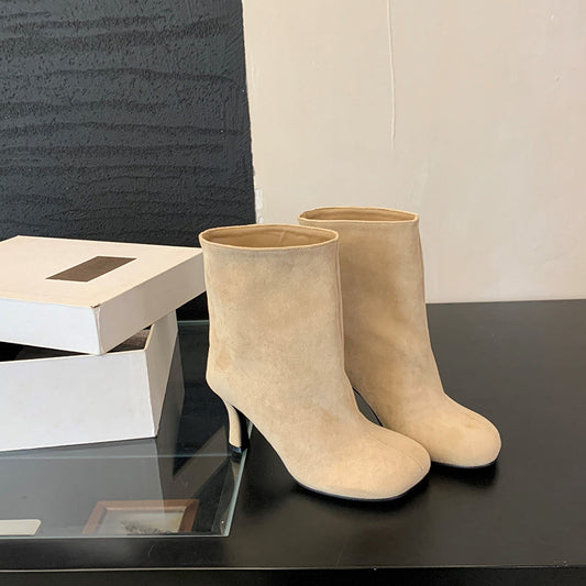 Simple Graceful Round Toe High Heel Booties