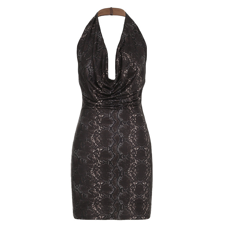 Chic Sleeveless Halter Dress With Ruffled Hem