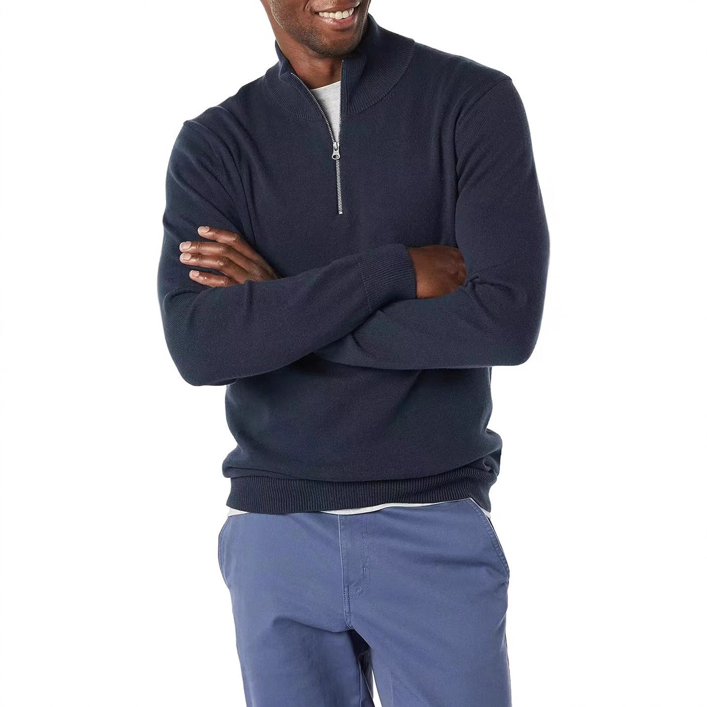 Herre Halv Lynlås Polo Sweater Afslappet Langærmet