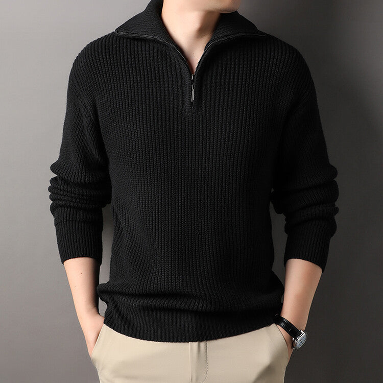 Polo Collar Men's Half Turtleneck Sweater