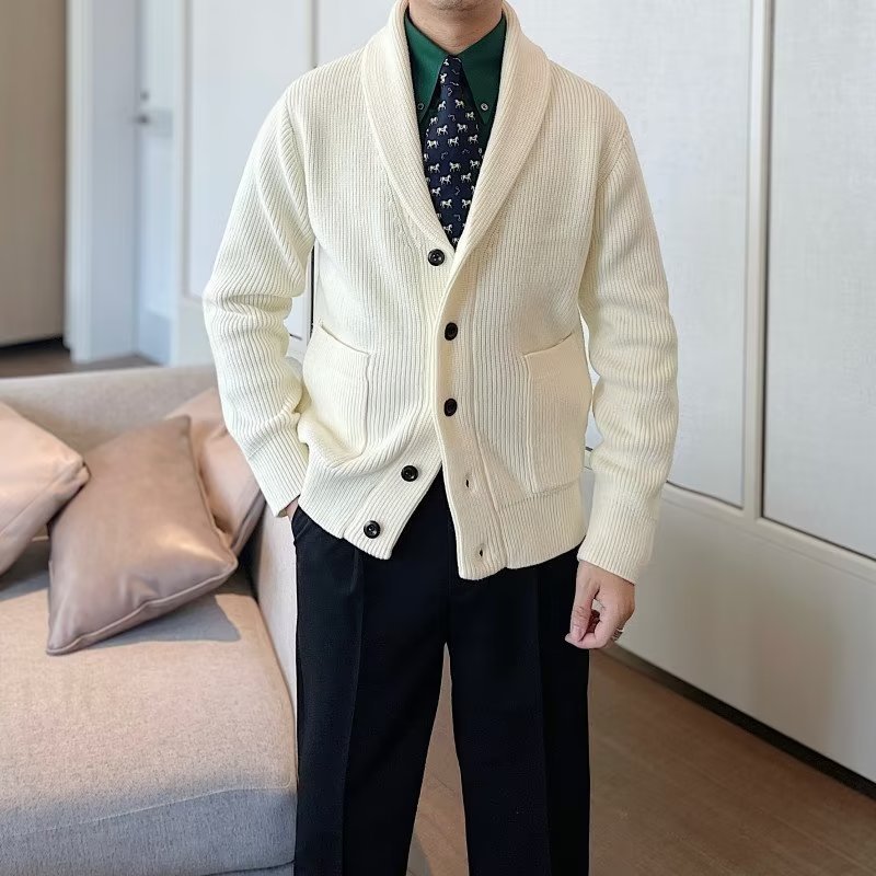 V-hals Cardigan Sweater til Mænd Løs Fritids Varm Sweater