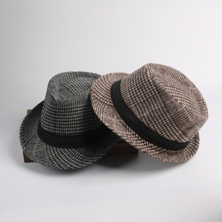 Small Stylish Top Hat Female Houndstooth Woolen Hat