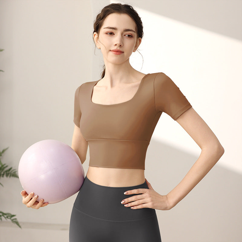 Yoga Cuff Chest Pad Slim Fit Slimming Sports Short Sleeve