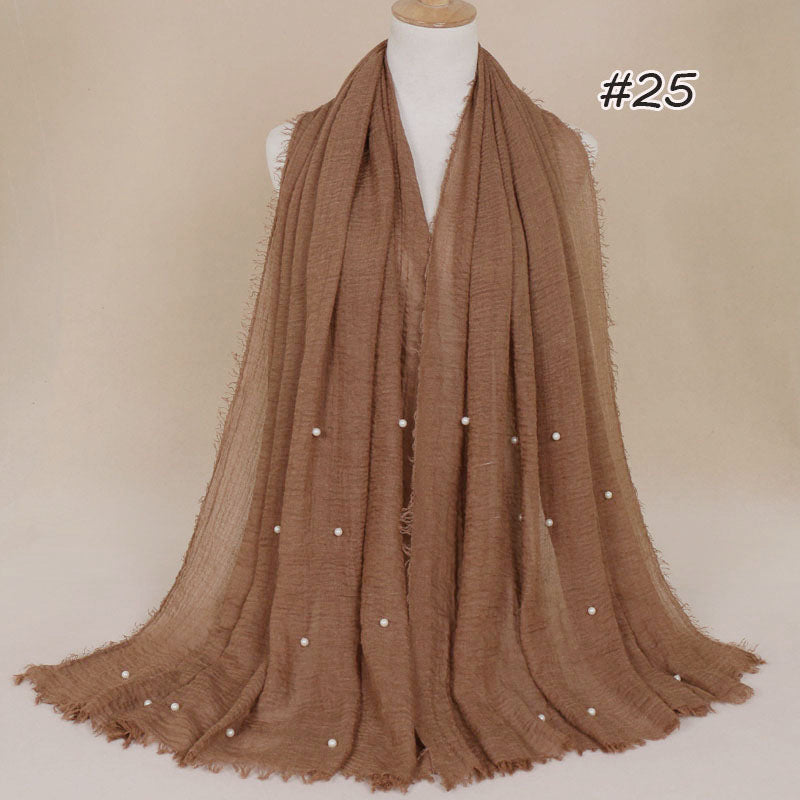 Women's Cotton And Linen Crumpled Monochrome Scarf